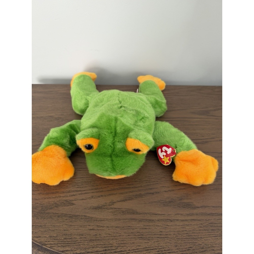 Ty Beanie Buddy Smoochy Frog Green Orange Plush‎ 1998 Vintage Beanie  15" MWMTS